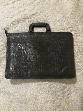 Men's Black Croc-Embossed Briefcase
